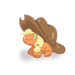 Size: 2048x2048 | Tagged: safe, artist:grigorywolf, applejack, :p, baby, baby pony, babyjack, beady eyes, blush sticker, blushing, chibi, cute, earth pony, female, filly, foal, g4, hat, imported from derpibooru, jackabetes, pony, simple background, small, smiling, solo, tongue out, white background, younger