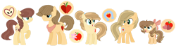 Size: 1280x354 | Tagged: safe, artist:lunerymish, oc, colt, earth pony, female, filly, foal, imported from derpibooru, male, mare, offspring, parent:applejack, parent:caramel, parents:carajack, pony, simple background, stallion, teenager