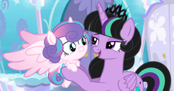 Size: 1280x671 | Tagged: safe, artist:lunerymish, princess flurry heart, oc, oc:twivine sparkle, alicorn, baby, baby pony, female, filly, foal, g4, imported from derpibooru, mare, pony
