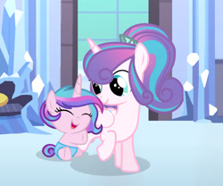 Size: 1280x1063 | Tagged: safe, artist:galaxystar2012, princess flurry heart, oc, oc:shining heart, alicorn, baby, baby pony, female, filly, filly flurry heart, foal, g4, horn, imported from derpibooru, indoors, offspring, parent:princess cadance, parent:shining armor, parents:shiningcadance, pony, siblings, sisters, unicorn