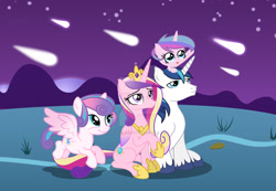 Size: 1280x886 | Tagged: safe, artist:galaxystar2012, princess flurry heart, shining armor, oc, oc:shining heart, alicorn, baby, baby pony, female, filly, filly flurry heart, foal, g4, horn, imported from derpibooru, male, mare, offspring, older, older flurry heart, outdoors, parent:princess cadance, parent:shining armor, parents:shiningcadance, pony, princess cadance, ship:shiningcadance, shipping, stallion, straight, unicorn