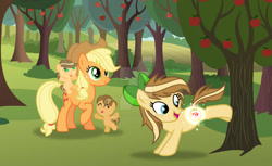 Size: 1280x781 | Tagged: safe, artist:galaxystar2012, applejack, oc, oc:apple blossom, baby, baby pony, earth pony, female, filly, foal, g4, imported from derpibooru, mare, offspring, outdoors, parent:applejack, parent:caramel, parents:carajack, pony, siblings, twins