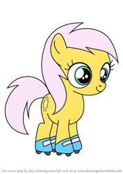 Size: 565x800 | Tagged: safe, adorabledaze, closed mouth, colored, cute, earth pony, female, filly, foal, g4, g4 dazeabetes, g4betes, how to draw, imported from derpibooru, lineart, my little pony: friendship is magic, pony, roller skates, season 1, simple background, skates, smiling, solo, sunny daze, the show stoppers, tutorial, white background