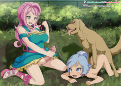 Size: 1023x724 | Tagged: explicit, artist:the-dark-mangaka, fluttershy, all fours, banned from derpibooru, bestiality, big breasts, bishoujo, breasts, busty fluttershy, chain, clothes, collar, cropped, dog, dress, erection, exhibitionism, feet, female, fetish, flutterzoo, futa, futa fluttershy, futadom, horsecock, horsecock on human, human, humanized, imported from twibooru, intersex, interspecies, kneeling, leash, lolicon, masturbation, nudity, outdoors, penis, sandals, skirt, skirt boner, smiling, underage