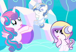 Size: 1280x874 | Tagged: safe, artist:galaxystarsparkles, princess flurry heart, oc, oc:crystal, alicorn, baby, baby pony, colt, female, filly, filly flurry heart, foal, g4, horn, imported from derpibooru, male, offspring, parent:princess cadance, parent:shining armor, parents:shiningcadance, pegasus, pony, siblings, unicorn