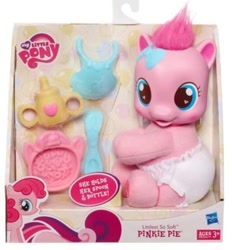 Size: 356x384 | Tagged: safe, photographer:absol, pinkie pie, ages 3+, baby, baby bottle, baby pie, baby pony, bib, blushing, bottle, bow, bowl, box, box cover, cereal, cute, diaper, diaper pie, diapinkes, earth pony, female, filly, filly pinkie pie, foal, food, g4, g4 logo, hair bow, hasbro, hasbro logo, heart, heart eyes, imported from derpibooru, irl, littlest so soft pinkie pie, logo, my little pony logo, newborn, official, photo, pony, simple background, so soft, spoon, tail, toy, white background, wingding eyes, younger