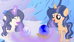 Size: 1280x732 | Tagged: safe, artist:galaxystarsparkles, oc, oc:eclipse, oc:galaxy star sparkles, alicorn, female, filly, foal, horn, imported from derpibooru, offspring, parent:flash sentry, parent:twilight sparkle, parents:flashlight, pony, siblings, sisters, teenager, unicorn