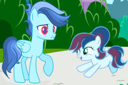 Size: 1280x853 | Tagged: safe, artist:galaxystarsparkles, oc, oc:sir light, colt, female, filly, foal, imported from derpibooru, male, offspring, outdoors, parent:rainbow dash, parent:soarin', parents:soarindash, pegasus, pony, siblings, teenager