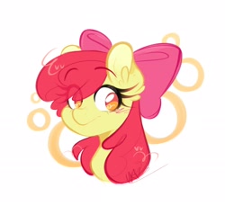 Size: 2048x1879 | Tagged: safe, artist:ukospamidk, apple bloom, adorabloom, apple bloom's bow, bow, bust, cute, earth pony, female, filly, foal, g4, hair bow, imported from derpibooru, looking at you, pony, simple background, smiling, solo, white background