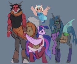Size: 1700x1400 | Tagged: safe, artist:abbytabbys, queen chrysalis, twilight sparkle, series:equestria's end, alicorn, alicorn wings, alternate universe, bag, black sclera, broken horn, centaur, changeling, changeling queen, changeling wings, clothes, colored sketch, cozy glow, feathered wings, female, filly, flying, foal, g4, holes in wings, horn, implied wing hole, imported from derpibooru, insect wings, lord tirek, male, mare, nose piercing, nose ring, older, older twilight, older twilight sparkle (alicorn), pegasus, pegasus wings, piercing, pony, post-apocalyptic, princess twilight 2.0, saddle bag, scarf, simple background, sketch, spread wings, taur, wings, winter outfit