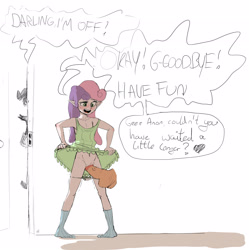 Size: 2283x2293 | Tagged: explicit, artist:crade, rarity, sweetie belle, oc, oc:anon, age difference, almost caught, balls, banned from derpibooru, blushing, clothes, dialogue, disembodied penis, dress, dress lift, female, female focus, grinding, human, humanized, imminent sex, imported from twibooru, lolicon, looking down, male, nudity, panties, panties around legs, panties pulled down, penis, socks, solo focus, speech bubble, underage, underwear, vulva