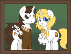 Size: 4096x3127 | Tagged: safe, artist:eohtunere, oc, oc:huf, oc:lore nook, baby, bust, colt, family, family photo, female, filly, foal, framed picture, imported from derpibooru, male, married couple, portrait