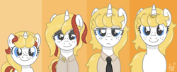 Size: 4096x1674 | Tagged: safe, artist:eohtunere, oc, oc:lore nook, adult, age difference, age progression, female, filly, foal, horn, horn ring, imported from derpibooru, jewelry, married, older, ring, teenager