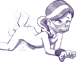 Size: 2167x1728 | Tagged: explicit, artist:crade, diamond tiara, banned from derpibooru, bdsm, bit gag, blushing, bound wrists, creampie, cum, diamondsub tiara, disembodied penis, female, femsub, gag, human, humanized, imported from twibooru, lolicon, monochrome, nudity, penis, simple background, submissive, teary eyes, underage, white background