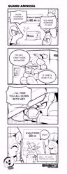 Size: 2695x7016 | Tagged: safe, artist:norisle, button mash, comic:video game is magic, box, colt, comic, foal, g4, imported from derpibooru, lineart, male, metal gear solid, mouth hold, royal guard, stallion, sword, trio, video game reference, weapon
