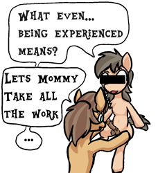 Size: 1773x1941 | Tagged: explicit, artist:xantus, oc, age difference, balls, belly, belly button, caramel coffee, censor bar, censored, censored eyes, chest fluff, colt, corrupted, derpibooru exclusive, dialogue, earth pony, earth pony oc, eyelashes, eyes on the prize, female, foal, foalcon, g4, genitals, green eyes, holding a pony, horsecock, imminent blowjob, imminent incest, imminent oral, imminent sex, imported from derpibooru, incest, male, mare, mare on colt, mother and child, mother and son, nudity, open mouth, part of a series, part of a set, penis, pixel-crisp art, pony, sitting, speech bubble, straight, straight shota, tail, text