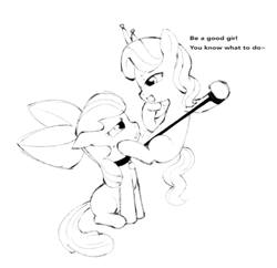 Size: 1097x1064 | Tagged: questionable, artist:curb_stomp3d, apple bloom, diamond tiara, collar, dialogue, earth pony, female, filly, foal, foalcon, g4, imported from derpibooru, leash, lesbian, mare, pet play, pet-bloom, pony, ship:diamondbloom, shipping, simple background, white background