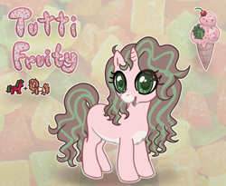 Size: 3398x2784 | Tagged: safe, artist:sweetpeach, oc, oc:melon specter, oc:sweet peach, oc:tutti fruity, female, filly, foal, horn, imported from derpibooru, oc only, offspring, pony, solo, unicorn
