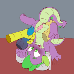 Size: 2500x2500 | Tagged: explicit, artist:ashersketch, spike, age difference, anus, discord, draconequus, dragon, dragon dick, duo, duo male, foalcon, g4, gay, genitals, imported from derpibooru, interspecies, male, masturbation, nudity, open mouth, penis, precum, ship:dispike, shipping, spread anus, spreading, upside down, winged spike, wings
