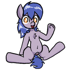 Size: 912x900 | Tagged: explicit, oc, anonymous artist, earth pony, female, filly, foal, foalcon, imported from derpibooru, looking at you, open mouth, orange eyes, pony, presenting, presenting pussy, simple background, sitting, solo, tail, vulva, white background