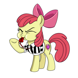 Size: 3500x3500 | Tagged: safe, artist:artisticpulse69, apple bloom, adorabloom, apple bloom's bow, behaving like rainbow dash, blowing whistle, bow, cartoonishly oversized cheeks, commission, commissioner:crimsonvalentazure, cute, daaaaaaaaaaaw, earth pony, eyes closed, female, filly, foal, g4, hair bow, imported from derpibooru, mouth hold, my little pony: friendship is magic, penalty, pony, puffy cheeks, rainbow dashs coaching whistle, raised hoof, referee, referee applebloom, referee shirt, simple background, solo, sports, that pony sure does love whistles, transparent background, whistle, whistle in mouth, whistle necklace, whistle thief
