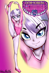 Size: 800x1200 | Tagged: explicit, artist:anibaruthecat, diamond tiara, armpits, ballet slippers, banned from derpibooru, clitoris, clothes, equestria girls, female, gymnastics, imported from twibooru, leotard, leotard aside, lolicon, looking at you, nudity, standing splits, underage, vulva