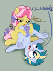 Size: 1620x2160 | Tagged: explicit, artist:inkdoll, analingus, analingus on male, anus, balls, bedroom eyes, blushing, butt, colored, colt, drool, duo, duo male and female, earth pony, female, female on male, female on male analingus, filly, filly on colt, foal, foalcon, g4, genitals, hooves, horn, horsecock, imported from derpibooru, kettle corn, licking, male, nudity, open mouth, oral, penis, plot, pony, precum, sex, ship:kedaddle, shipping, signature, simple background, skeedaddle, source needed, straight, text, tongue out, tremble spikes, trembling, underhoof, unicorn
