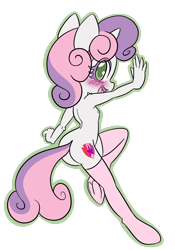Size: 1668x2388 | Tagged: explicit, artist:steelsoul, sweetie belle, anthro, banned from derpibooru, blushing, butt, clothes, female, imported from twibooru, lolicon, looking back, nipples, nudity, plot, simple background, socks, sweetie butt, transparent background, underage