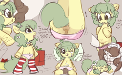 Size: 2900x1800 | Tagged: explicit, artist:mushy, oc, oc:mocha bean macchiato, oc:pea, aftercare, anus, anus cameltoe, balls, balls fetish, bell, bell collar, christmas, clothes, collar, crotchboobs, cuddling, cum, cum on body, delicious flat crotch, earth pony, eyes closed, female, fetish, filly, foal, foalcon, futa, futa oc, futa on female, futa on filly, genitals, glasses, hat, holiday, horn, imported from derpibooru, intersex, musk, musky balls, nipples, nudity, oc only, one eye closed, panties, panties pulled down, parent and child, ponut, pony, present, rear view, round glasses, santa hat, sleeping, socks, teats, text, underwear, unicorn, vulva
