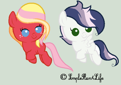 Size: 544x383 | Tagged: safe, artist:fireflarepony, oc, baby, baby pony, base used, blue eyes, colt, colt oc, cute, earth pony, eyelashes, female, filly, filly oc, foal, freckles, gray coat, green background, green eyes, imported from derpibooru, male, multicolored mane, offspring, parent:big macintosh, parent:fleur-de-lis, parent:fluttershy, parent:soarin', parents:fluttermac, pegasus, pegasus oc, pink tail, pixel-crisp art, pony, red coat, signature, simple background, smiling, spread wings, striped mane, tail, wings