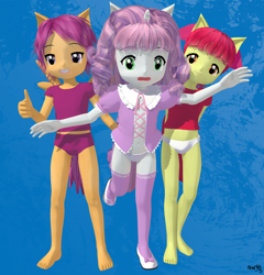 Size: 769x802 | Tagged: suggestive, artist:anonjg, apple bloom, scootaloo, sweetie belle, 3d, anthro, banned from derpibooru, cutie mark crusaders, earth pony, female, imported from twibooru, lolicon, pegasus, sofurry cub purge, underage, unicorn