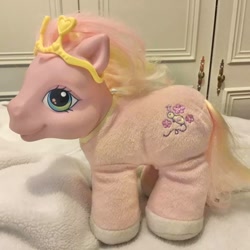 Size: 960x960 | Tagged: safe, photographer:cirrusrose, baby, baby pony, bedroom, brush, clothes, cute, electronic toy, female, filly, foal, g3, g3 adorabug, imported from derpibooru, indoors, irl, junebetes, junebug (g3), photo, pony, shirt, smiling, so soft, solo, toenails, toy