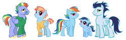 Size: 1280x412 | Tagged: safe, artist:rainbowkate07, rainbow dash, oc, oc:lightning rainbow, bow hothoof, female, filly, foal, g4, imported from derpibooru, male, mare, offspring, parent:rainbow dash, parent:soarin', parents:soarindash, pegasus, pony, ship:soarindash, ship:windyhoof, shipping, soarin', stallion, straight, windy whistles