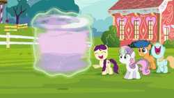 Size: 1920x1080 | Tagged: safe, diamond tiara, sweetie belle, abuse, animated, blank flank, boysenberry, braid, braided tail, colt, earth pony, female, filly, first base, foal, g4, gif, glowing, glowing horn, horn, imported from derpibooru, laughing, levitation, magic, male, my little pony: friendship is magic, outdoors, peach fuzz, pony, screencap, season 4, sweetie belle's magic brings a great big smile, tail, telekinesis, tiarabuse, twilight time, unicorn, unicorn master race, you spin me right round