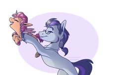 Size: 1080x657 | Tagged: safe, artist:manedwolves101, argyle starshine, duo, earth pony, fake horn, fake wings, father and child, father and daughter, female, filly, filly sunny starscout, foal, g5, imported from derpibooru, male, pony, stallion, sunny starscout, younger
