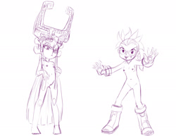 Size: 1941x1500 | Tagged: explicit, artist:hazardhead69, silver spoon, banned from derpibooru, casual nudity, chi, clothes, clothes swap, equestria girls, female, glasses, gloves, imported from twibooru, legend of zelda: twilight princess, lolicon, midna, monochrome, nudity, shoes only, silver the hedgehog, sonic the hedgehog (series), underage