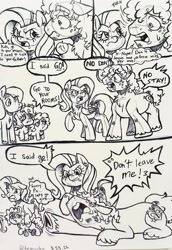 Size: 1410x2048 | Tagged: safe, artist:texacity, fluttershy, oc, oc:jazz apple, oc:opal apple, oc:sugarbee buttercup apple, alternate hairstyle, angry, assertive fluttershy, big macintosh, bob's burgers, chest fluff, colt, comic, ear piercing, earring, ears back, earth pony, earth pony oc, facial hair, family, female, filly, flutterrage, fluttershy is not amused, foal, freckles, frown, funny, furrowed brow, g4, goatee, grayscale, hock fluff, hoof heart, imported from derpibooru, jewelry, looking at each other, looking at someone, male, mare, monochrome, nose in the air, offspring, open mouth, parent:big macintosh, parent:fluttershy, parents:fluttermac, pegasus, pegasus oc, pencil drawing, piercing, pleading, pony, ship:fluttermac, shipping, stallion, straight, traditional art, unamused, underhoof, unshorn fetlocks, volumetric mouth