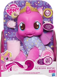 Size: 1122x1500 | Tagged: safe, baby, baby pony, baby skyla, blanket, box, crown, cute, daaaaaaaaaaaw, diaper, diaper skyla, electronic toy, female, filly, foal, g4, g4 logo, hasbro, hasbro logo, high res, hnnng, hub logo, implied princess, imported from derpibooru, irl, jewelry, logo, my little pony logo, official, photo, pony, princess, princess skyla, purple wings, regalia, simple background, skyla's crown, skylabetes, so soft, so soft newborn princess skyla, speech bubble, text, the hub, tiara, toy, try me, white background, wings