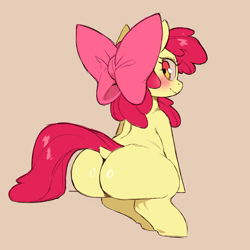 Size: 1500x1500 | Tagged: safe, artist:cold-blooded-twilight, apple bloom, apple bloom's bow, back, blank flank, bloom butt, blushing, bow, butt, color edit, colored, dock, earth pony, edit, female, filly, foal, g4, hair bow, imported from derpibooru, looking back, monochrome, plot, pony, raised tail, sketch, smiling, solo, tail