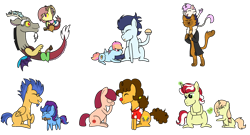 Size: 1024x555 | Tagged: safe, artist:kannayui, oc, oc:cherry macaroon, oc:eric, oc:gemma, oc:honeycrisp, oc:orion shield, oc:spectrum chaser, capper dapperpaws, chaos pony, cheese sandwich, colt, discord, draconequus, earth pony, father and child, father and daughter, father and son, female, filly, flash sentry, flim, foal, g4, horn, hybrid, imported from derpibooru, interspecies offspring, male, offspring, parent:applejack, parent:capper dapperpaws, parent:cheese sandwich, parent:discord, parent:flash sentry, parent:flim, parent:fluttershy, parent:pinkie pie, parent:rainbow dash, parent:rarity, parent:soarin', parent:twilight sparkle, parents:capperity, parents:cheesepie, parents:discoshy, parents:flashlight, parents:flimjack, parents:soarindash, pegasus, pony, simple background, soarin', stallion, transparent background, unicorn