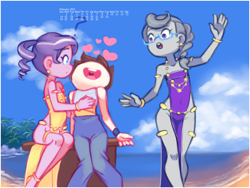 Size: 3220x2420 | Tagged: suggestive, artist:drantyno, diamond tiara, silver spoon, armlet, banned from derpibooru, belly button, belly dancer, belly dancer outfit, breasts, calendar, clothes, cloud, costume, dancer, delicious flat chest, equestria girls, equestria girls-ified, female, floating, harem outfit, imported from twibooru, jewelry, lolicon, ocean, open mouth, pipsqueak, pipsqueak gets all the mares, sitting, sky, underage