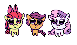 Size: 731x424 | Tagged: safe, artist:graphitesnap, apple bloom, scootaloo, sweetie belle, animated, cutie mark crusaders, earth pony, female, filly, foal, g4, gif, horn, imported from derpibooru, pegasus, unicorn