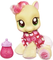 Size: 1306x1500 | Tagged: safe, adorasprout, apple sprout, baby, baby bottle, baby pony, baby sprout, bottle, cute, diaper, diaper sprout, doll, female, filly, foal, g4, g4 logo, heart, heart eyes, high res, imported from derpibooru, irl, logo, my little pony logo, newborn, official, photo, pony, simple background, so soft, so soft newborn apple sprout, toy, white background, wingding eyes