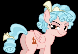 Size: 1234x864 | Tagged: safe, ai content, black background, butt, cozy glow, cozy glutes, evil smile, featureless crotch, female, filly, foal, g4, imported from derpibooru, lidded eyes, looking at you, looking back, pegasus, plot, pony, show accurate, side view, simple background, smiling, smiling at you, smug, smug smile, solo, wrong cutie mark