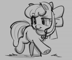 Size: 866x731 | Tagged: safe, artist:mushy, apple bloom, bow, dock, earth pony, female, filly, foal, full body, g4, grass, hair bow, imported from derpibooru, pony, sketch, tail, wip