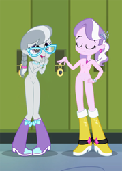 Size: 1268x1775 | Tagged: explicit, diamond tiara, silver spoon, banned from derpibooru, belly button, boots, breasts, cleavage, clothes, delicious flat chest, edit, edited screencap, equestria girls, equestria girls (movie), exhibitionism, female, imported from twibooru, jewelry, lolicon, necklace, nipples, nude edit, nudity, screencap, shoes, shoes only, underage, vulva