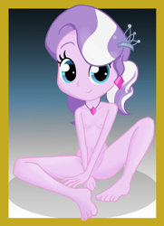 Size: 768x1059 | Tagged: explicit, artist:ohohokapi, diamond tiara, banned from derpibooru, barefoot, belly button, breasts, complete nudity, delicious flat chest, ear piercing, earring, edit, equestria girls, feet, female, imported from twibooru, jewelry, lolicon, looking at you, necklace, nipples, nude edit, nudity, piercing, solo, solo female, underage