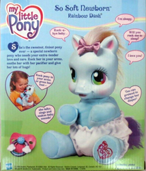 Size: 792x927 | Tagged: safe, 2006, baby, baby dash (g3), baby pony, backcard, bow, box, cuddling, cute, daaaaaaaaaaaw, diaper, diaper dash (g3), diarainies, earth pony, electronic toy, female, filly, foal, g3, g3 logo, hair bow, heart, heart eyes, hnnng, holding, human, human female, i love you, implied sleep, imported from derpibooru, irl, irl human, my little pony logo, official, pacifier, photo, pony, rainbow dash (g3), snuggling, so soft, so soft newborn rainbow dash (g3), speech bubble, target demographic, toy, wingding eyes