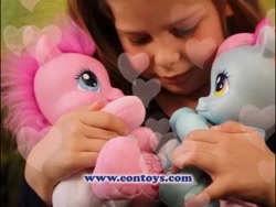 Size: 480x360 | Tagged: safe, baby, baby dash (g3), baby pie (g3), baby pony, bulgaria, clothes, commercial, cute, diaper, diaper pie (g3), diarainies, earth pony, eon toys, female, filly, foal, g3, g3 logo, g3.5, g3.5 logo, heart, holding, human, human female, imported from derpibooru, indoors, irl, irl human, kissing, lesbian, logo, my little pony logo, newborn cuties, photo, pinkie pie (g3), pinkiebetes, pony, rainbow dash (g3), ship:rainbowpie, shipping, shirt, so soft, so soft pinkie pie, so soft rainbow dash, target demographic, toy
