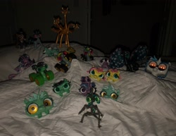 Size: 3685x2846 | Tagged: safe, artist:ja0822ck, fluttershy, princess luna, queen chrysalis, twilight sparkle, oc, oc:filly anon, oc:wheely bopper, adoracreepy, alicorn, bed, changeling, changeling queen, clay figure, creepy, cute, dj pon-3, earth pony, female, filly, foal, g4, horn, imported from derpibooru, irl, king ghidorah, lyra heartstrings, mantis, mare, meter, numget, original species, pegasus, photo, pony, unicorn, vinyl scratch, vu meter